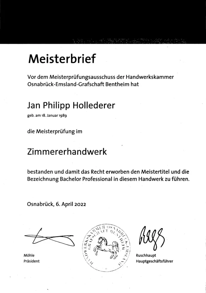 Meisterbrief Jan Philipp Hollederer