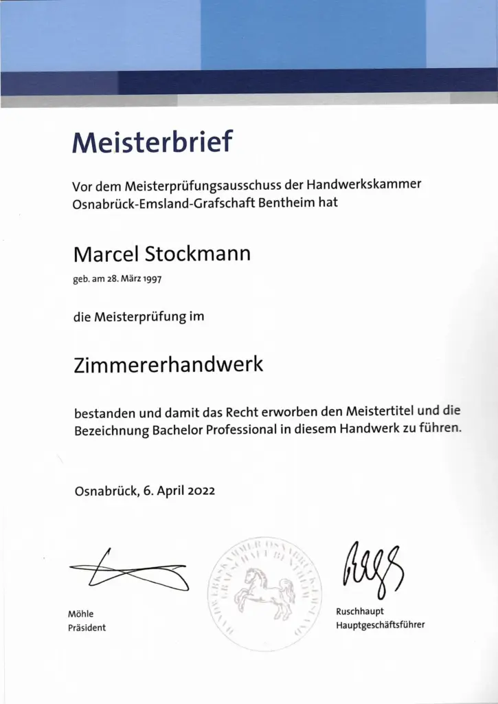 Meisterbrief Marcel Stockmann